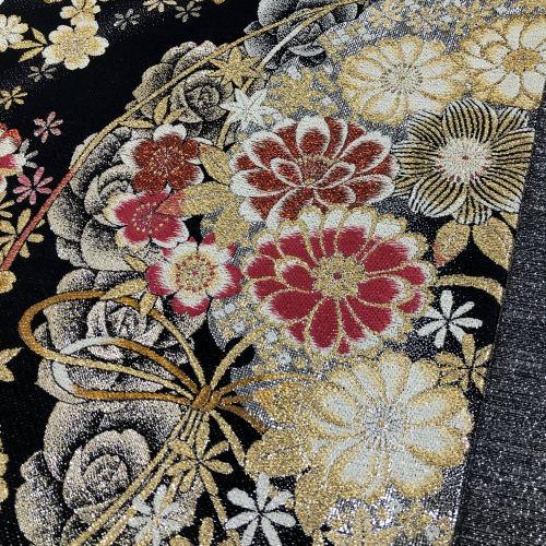 袋帯 お仕立て上がり 西陣織 六通 帯芯入り 吉祥模様 黒地  