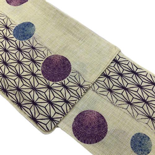 ゆかた 綿麻 「鞠に麻の葉」 染め心 先染め 和風 浴衣 古典柄