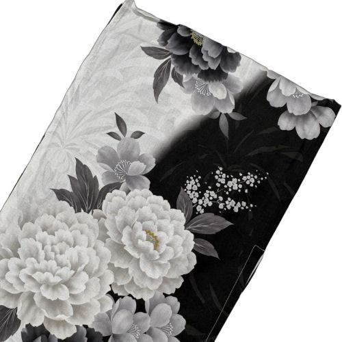 ゆかた 白黒ぼかし 薔薇柄 綿ゆかた bonheur saisons 白地に黒 和風