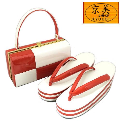 （れい）赤いエナメルバックと草履セットLLサイズ 草履バッグセット 振袖用 LLサイズ エナメル ツートンカラー