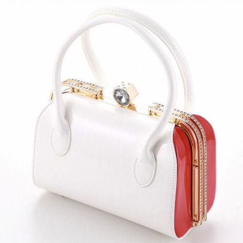 草履バッグセット 振袖 白赤 ラインストーン付き 厚底 2段