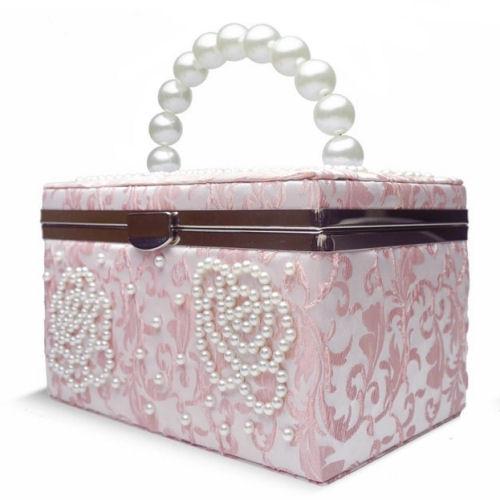 草履バッグセット ピンク パールビーズ サテン織り ボックス型 