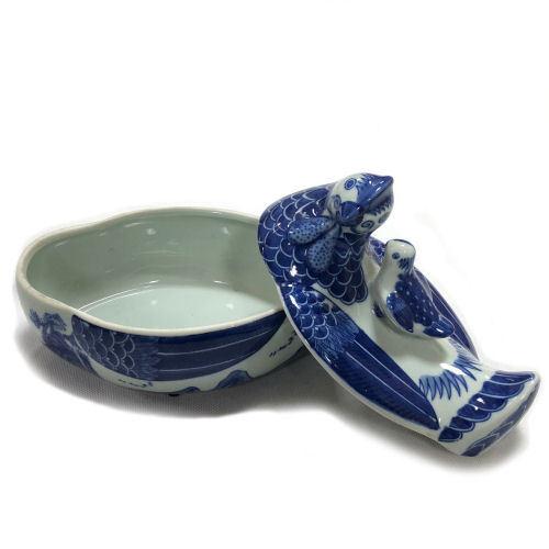 陶器 染付け 「親子にわとり」 蓋付き 陶器容器 ニワトリ 染付 陶器 染付け 「親子にわとり」 蓋付き 陶器容器 ニワトリ 染付