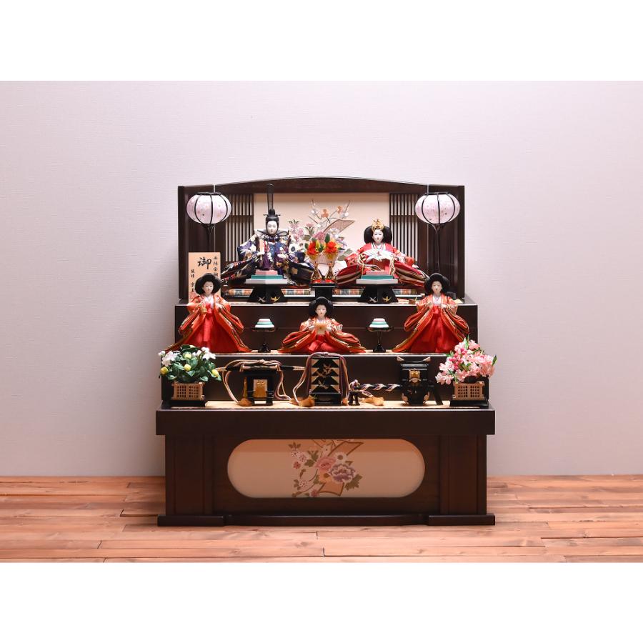 雛人形 飾り棚&収納箱 屏風 雛人形 うるはし雛 三段収納飾り 三段飾り 収納飾り 五人飾り