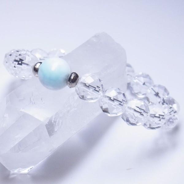 写真現物 1点物 アイスラリマー＆カット水晶クリスタルブレスレット 12ミリ珠 ＆ 10ミリ珠  26 g 1点物  プレゼントの画像