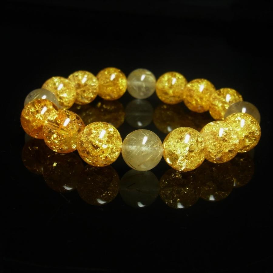12ミリ ゴールドルチル シトリンクラック 天然石 ブレスレット 最強金