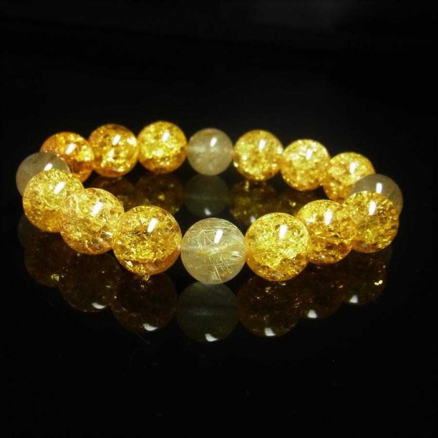 12ミリ ゴールドルチル シトリンクラック 天然石 ブレスレット 最強金