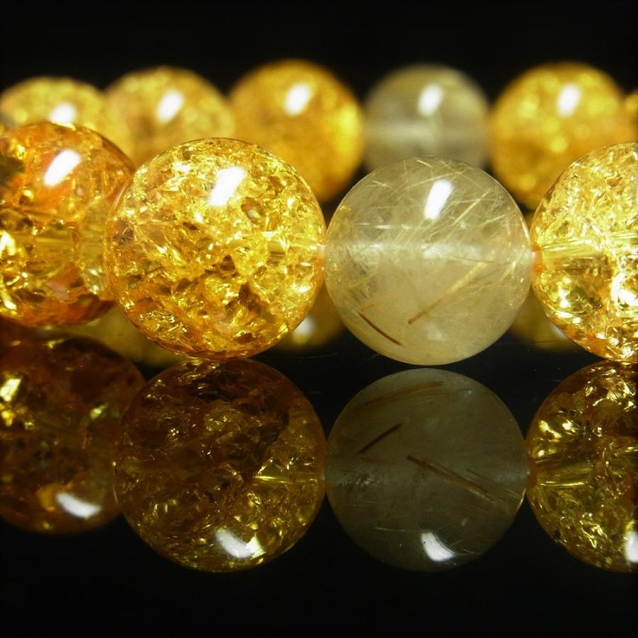 12ミリ ゴールドルチル シトリンクラック 天然石 ブレスレット 最強金運 メンズ レディースの画像