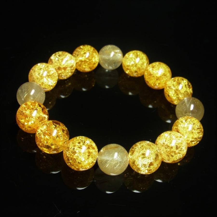 12ミリ ゴールドルチル シトリンクラック 天然石 ブレスレット 最強金運 メンズ レディースの画像