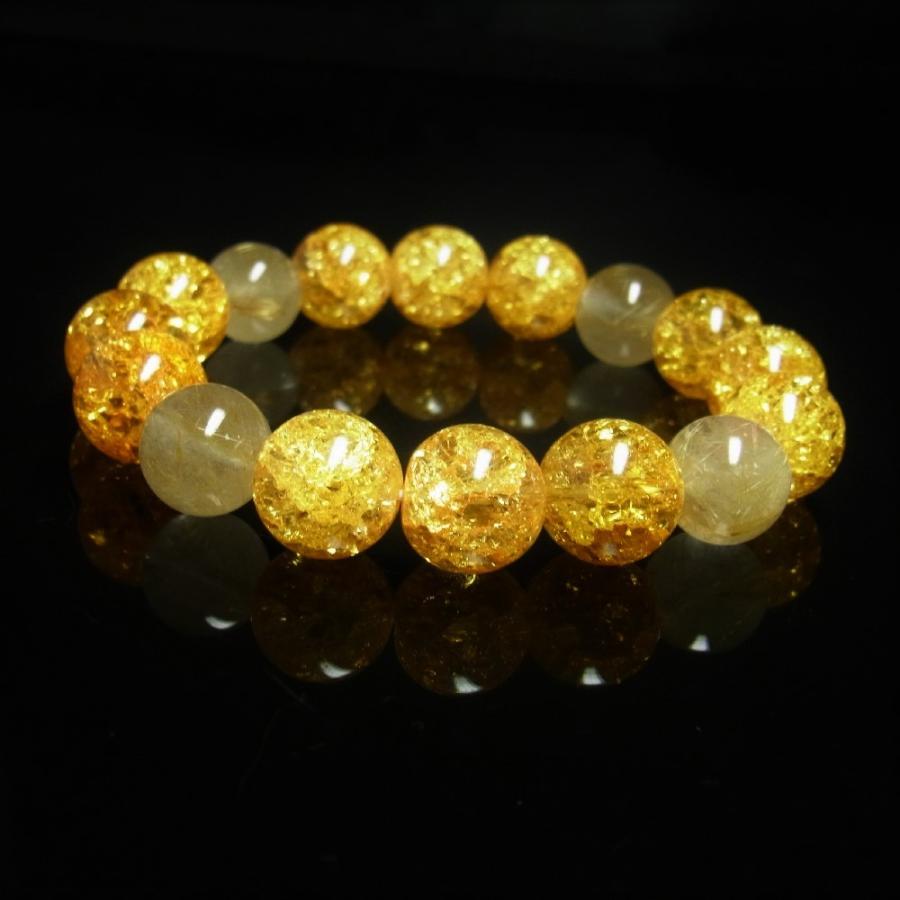 12ミリ ゴールドルチル シトリンクラック 天然石 ブレスレット 最強金