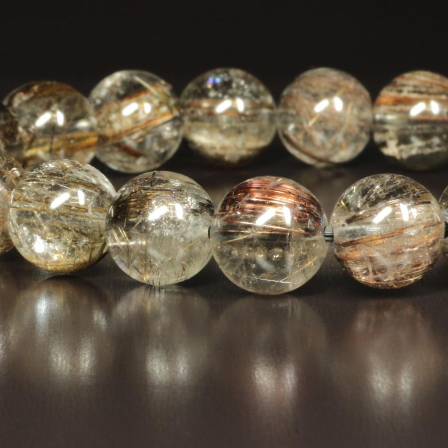 コッパータイチンルチル ブレスレット 訳ありでもオススメ 9ミリ 一点物 虹入り銅針水晶 Cr18 動画有   プレゼントの画像