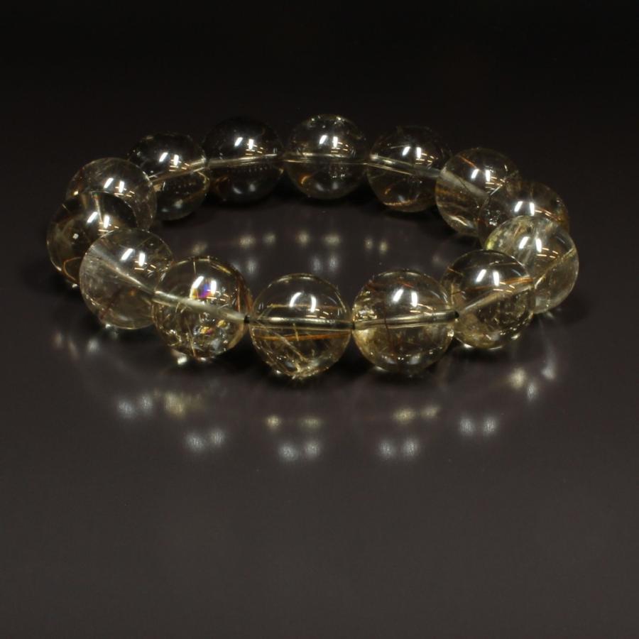 一点物 １７ミリ コッパールチル クォーツ ブレスレット 虹入銅針水晶