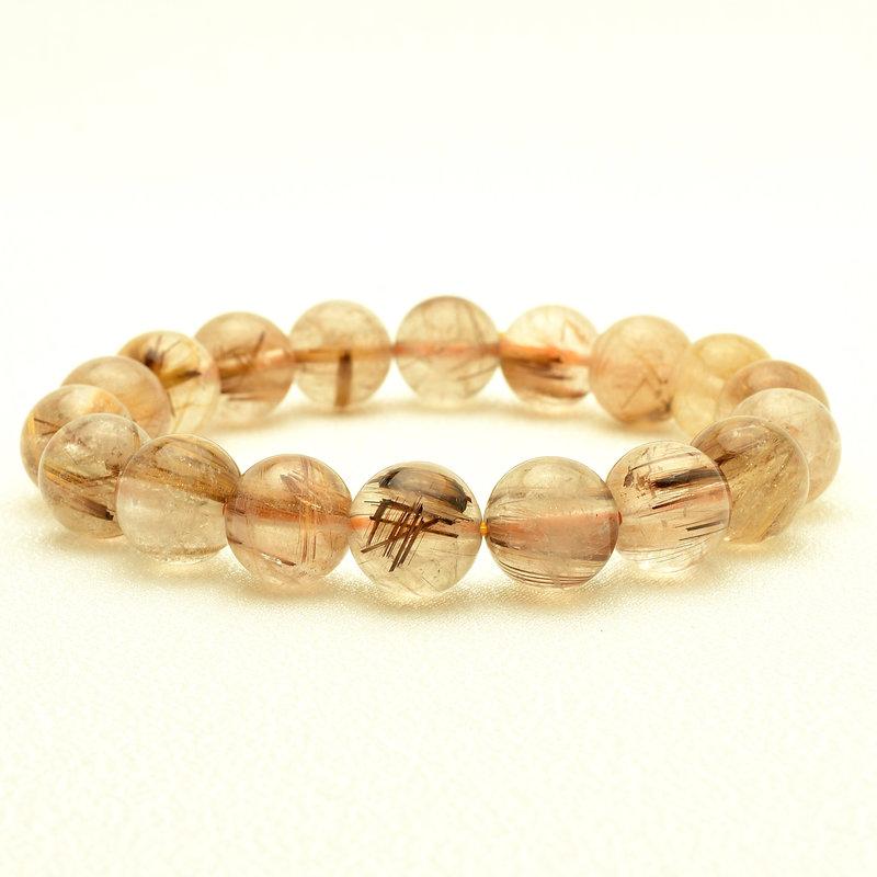 【新入荷】　タイガータイチンルチルブレス12㎜　（新品未使用）高品質　針しっかり 成功へ導く知性の光☆】 タイガータイチンルチル ブレスレット 11-12mm