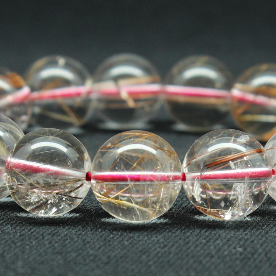 天然石ブレスレット 透明感MAXなレッドルチルクォーツ【約14mm】一点物【 GHB120・62g】送料無料 京海堂の画像