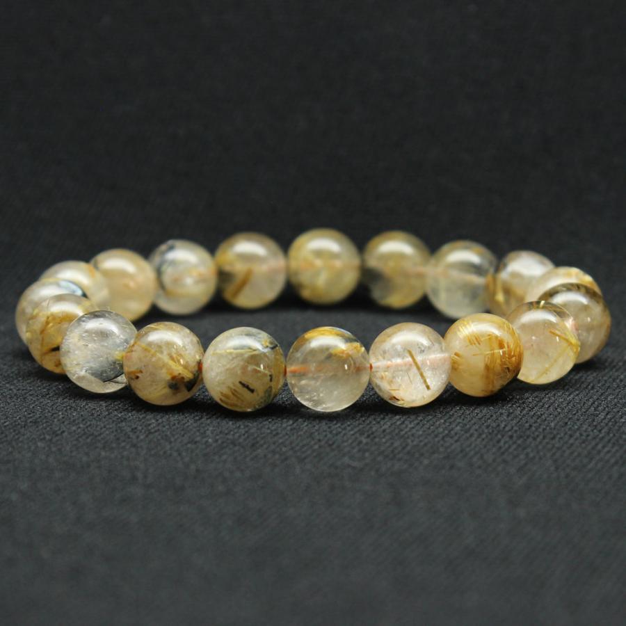 天然石ブレスレット  ゴールドルチルクォーツ 太陽放射 一点物 10mm 【 GHB133・28g】金運上昇・ 浄化発送 京海堂の画像
