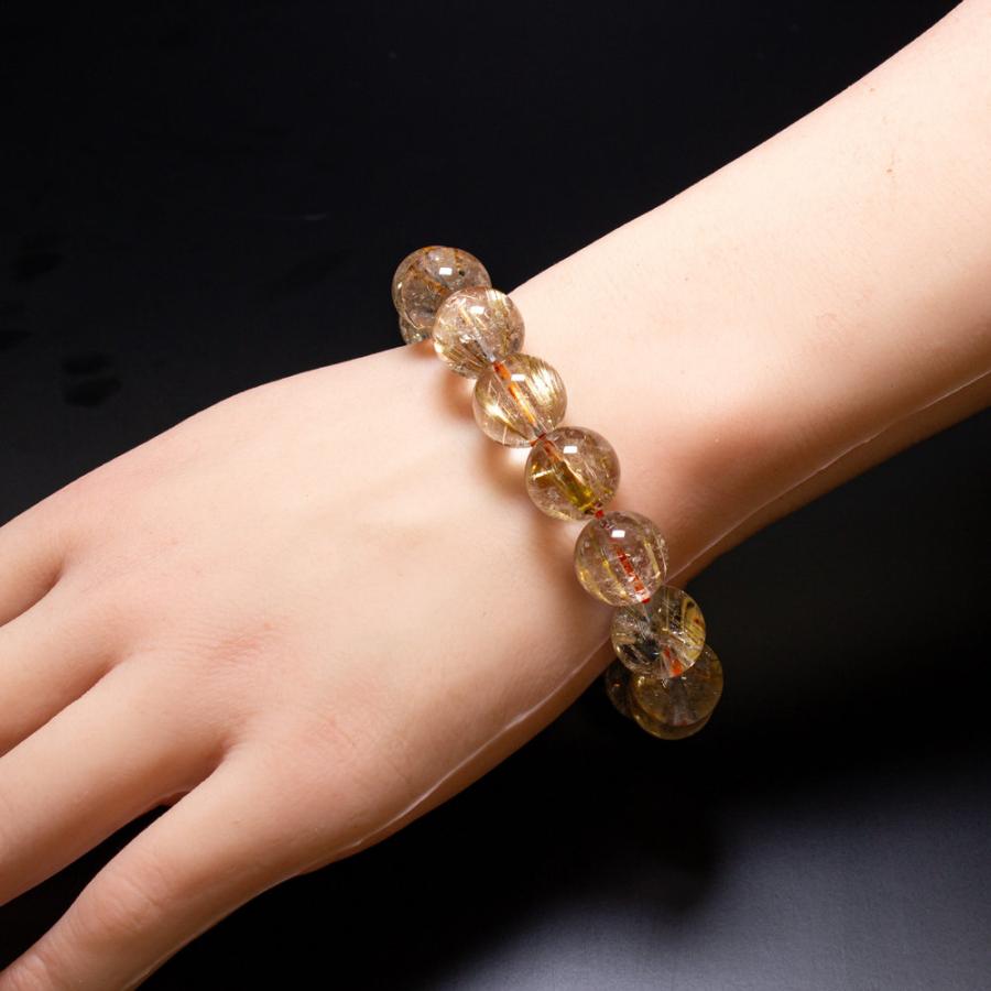 高品質ルチルクォーツ天然石ブレスレット 華やかで上品な手元に　13mm 57ｇ一点物【GHB159】ブレスレットケース付　京海堂の画像