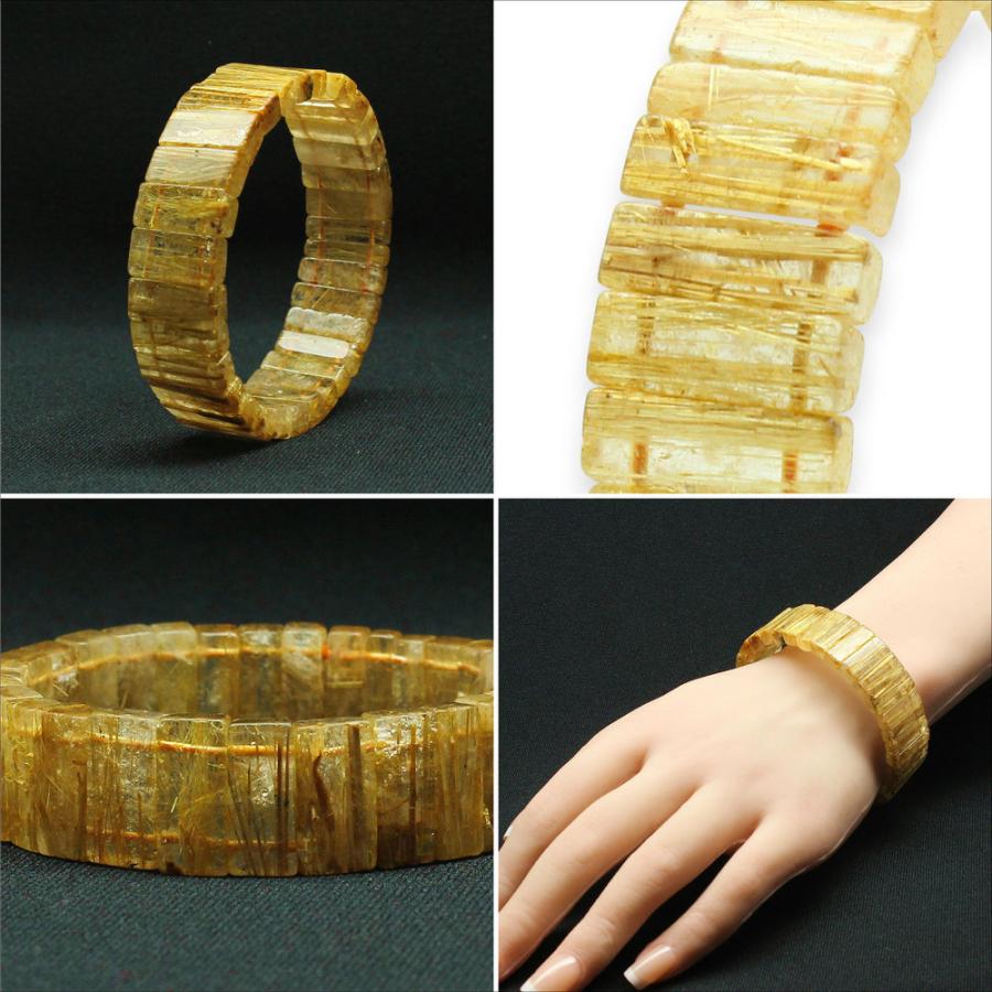 天然石ブレスレット 迫力満点☆並んだ金針が目を惹く【ルチルバングル】約18mm 一点物1【GHB38 51g】 金針水晶のお守り効果京海堂の画像