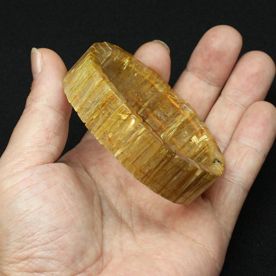 天然石ブレスレット 迫力満点☆並んだ金針が目を惹く【ルチルバングル】約18mm 一点物1【GHB38 51g】 金針水晶のお守り効果京海堂の画像