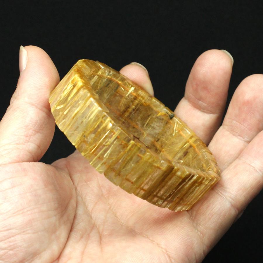 天然石ブレスレット 迫力満点☆並んだ金針が目を惹く【ルチルバングル】約18mm 一点物1【GHB38 51g】 金針水晶のお守り効果京海堂の画像