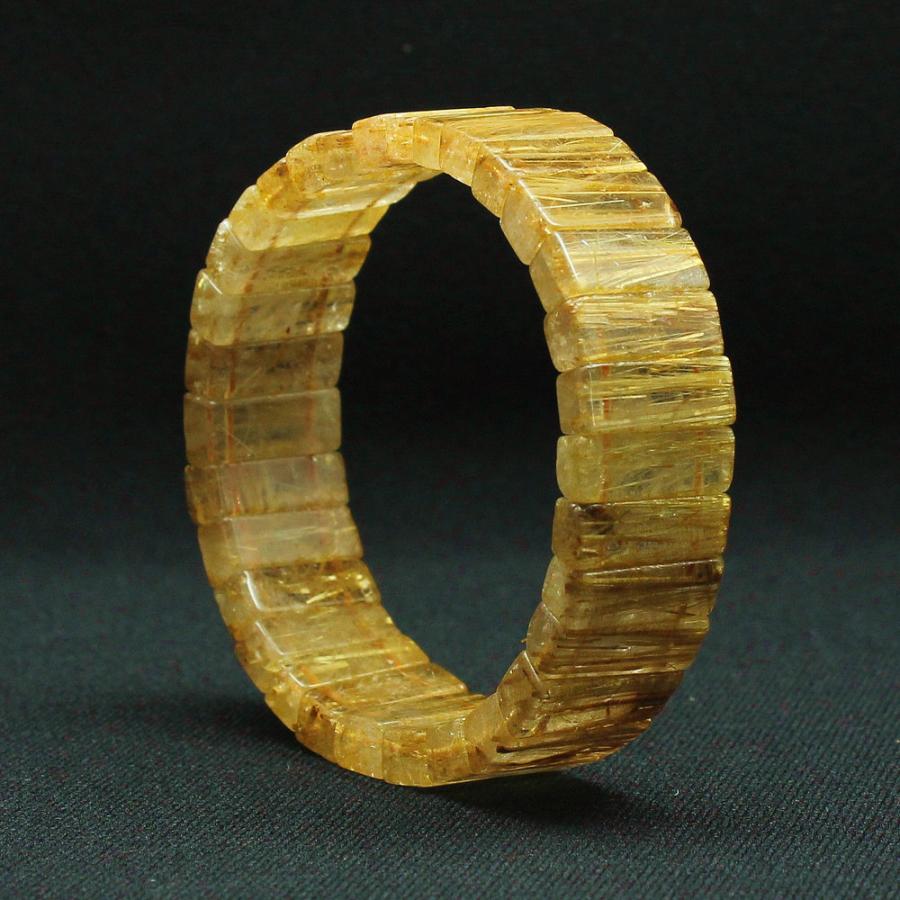 天然石ブレスレット 迫力満点☆並んだ金針が目を惹く【ルチルバングル】約18mm 一点物1【GHB38 51g】 金針水晶のお守り効果京海堂の画像