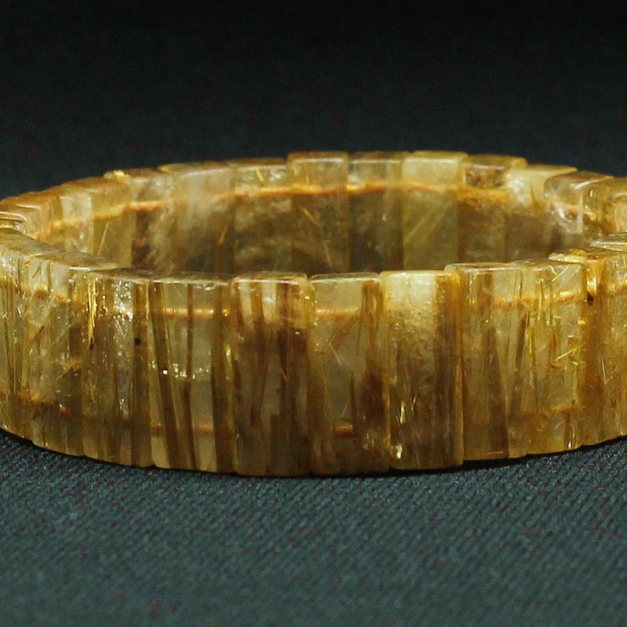 天然石ブレスレット 迫力満点☆並んだ金針が目を惹く【ルチルバングル】約18mm 一点物1【GHB38 51g】 金針水晶のお守り効果京海堂の画像
