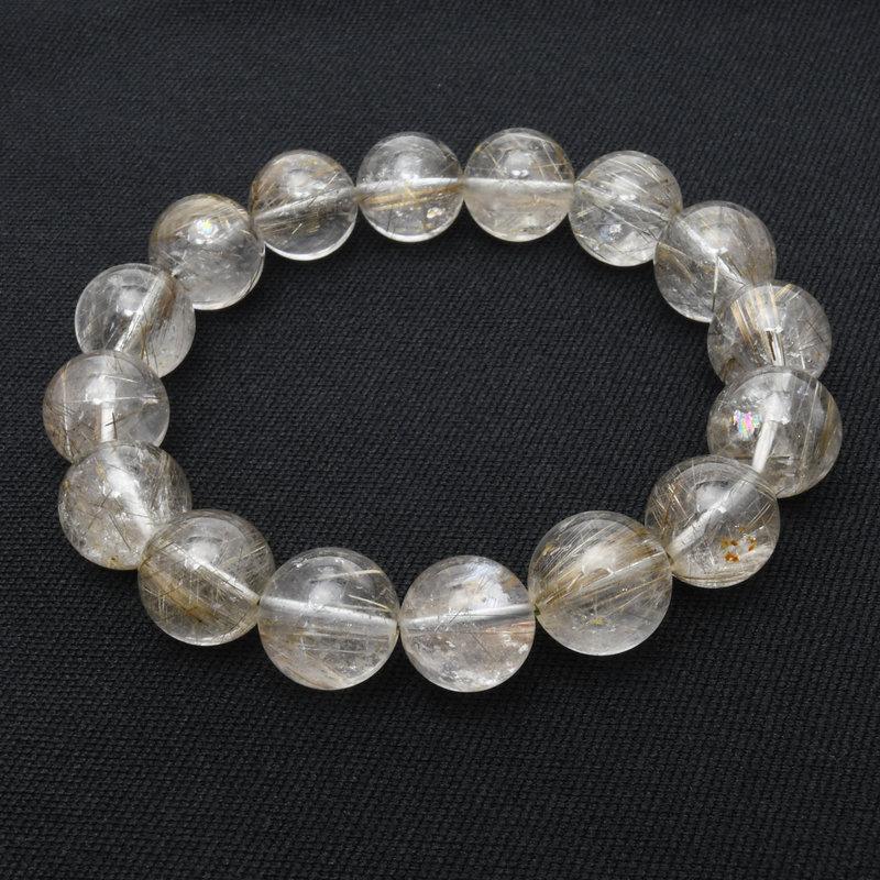 天然石ブレスレット 【高透明度で繊細銀針の優美な艶☆】13mm シルバールチルクォーツ 艶感 一点物【GHB53】 京海堂の画像