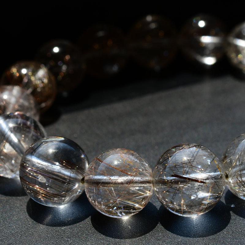 天然石ブレスレット 【インクルージョンが個性を惹き立てる☆】13mm シルバールチルクォーツ 艶感 一点物【GHB54】 京海堂の画像