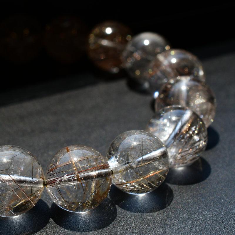 天然石ブレスレット 【インクルージョンが個性を惹き立てる☆】13mm シルバールチルクォーツ 艶感 一点物【GHB54】 京海堂の画像