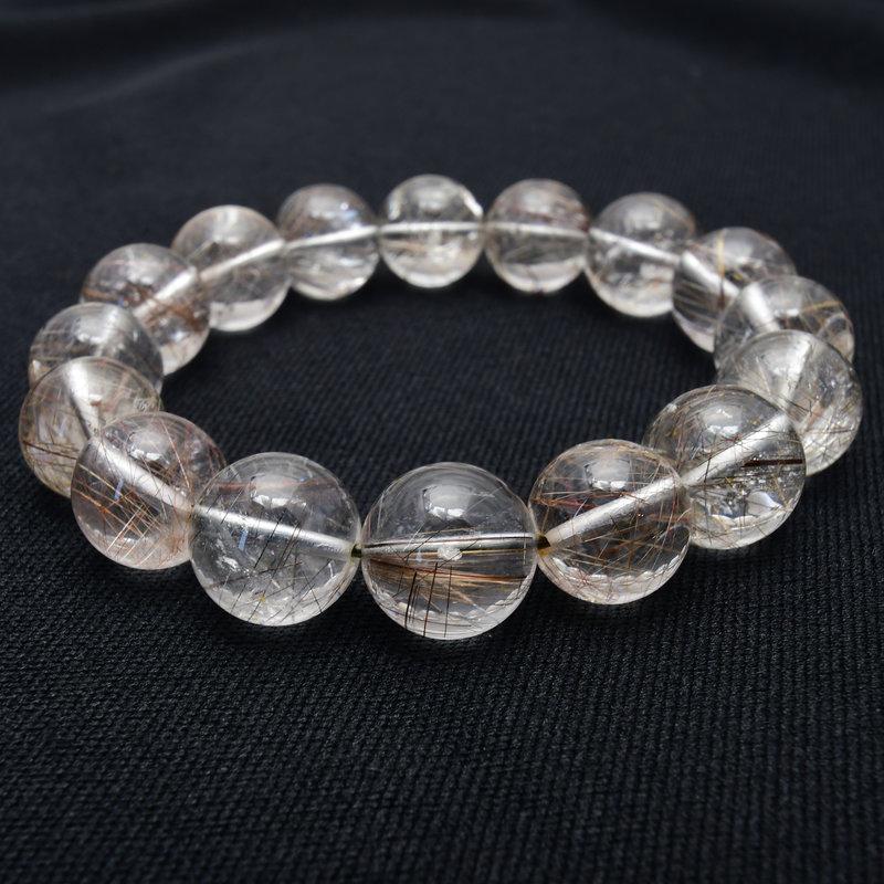 天然石ブレスレット 【インクルージョンが個性を惹き立てる☆】13mm シルバールチルクォーツ 艶感 一点物【GHB54】 京海堂の画像