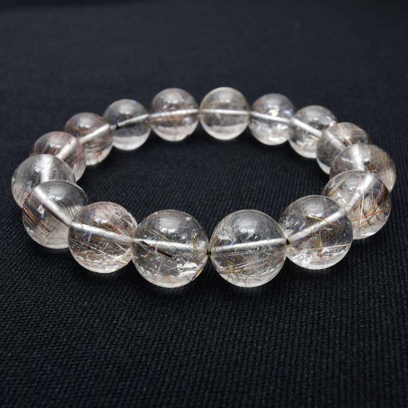 天然石ブレスレット 【インクルージョンが個性を惹き立てる☆】13mm シルバールチルクォーツ 艶感 一点物【GHB54】 京海堂の画像