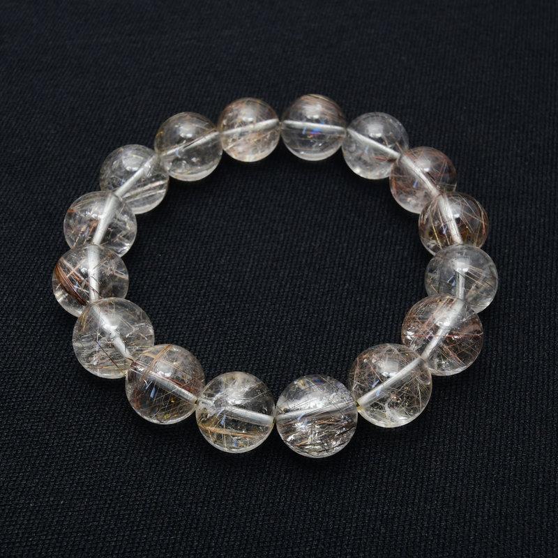 天然石ブレスレット 【インクルージョンが個性を惹き立てる☆】13mm シルバールチルクォーツ 艶感 一点物【GHB54】 京海堂の画像
