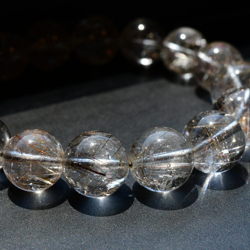 天然石ブレスレット 【インクルージョンが個性を惹き立てる☆】13mm シルバールチルクォーツ 艶感 一点物【GHB54】 京海堂の画像