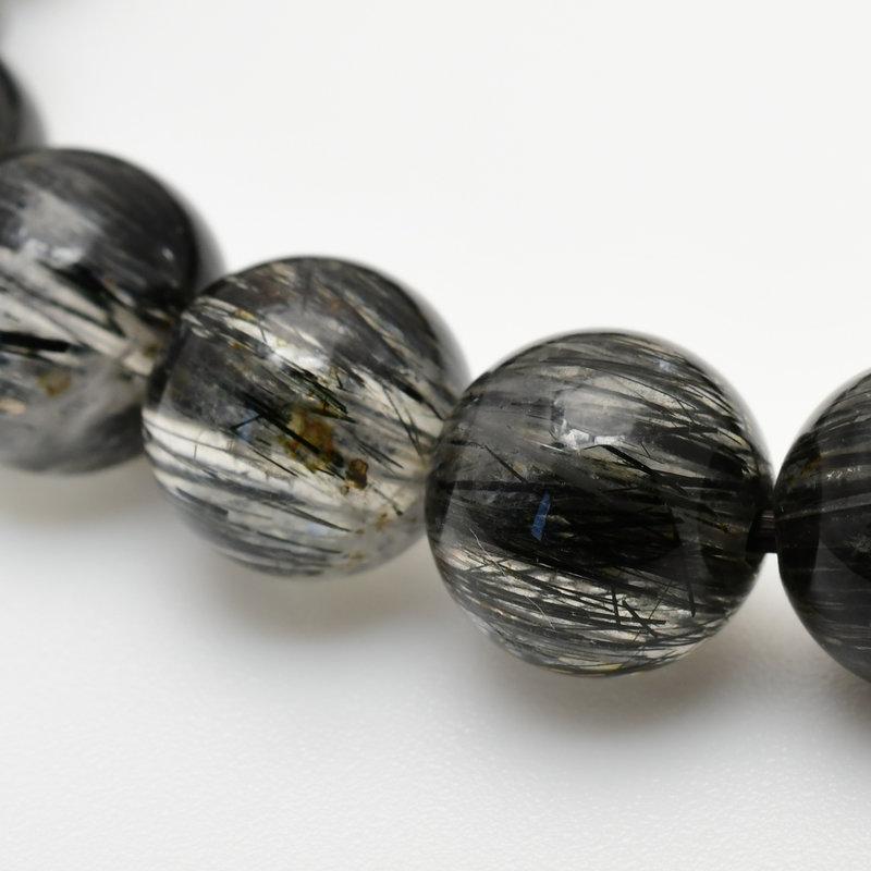 天然石ブレスレット 【漆黒の針！虹入り】8〜9mm ブラックトルマリンインクォーツ一点物【GHB58】 高品質 浄化発送 京海堂の画像