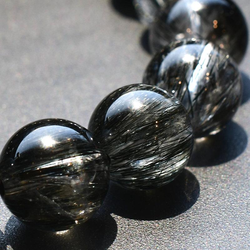 天然石ブレスレット 10mm ブラックトルマリンインクォーツ一点物【GHB60】 安定 高品質  浄化発送  京海堂の画像