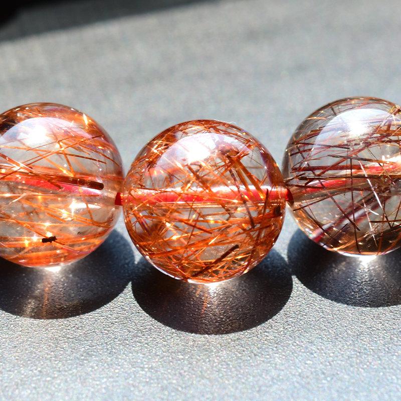 天然石ブレスレット 【高透明度クォーツに艶めく赤針が優美】13mm〜14mm レッドルチルクォーツ 艶感 一点物【GHB93】  京海堂の画像