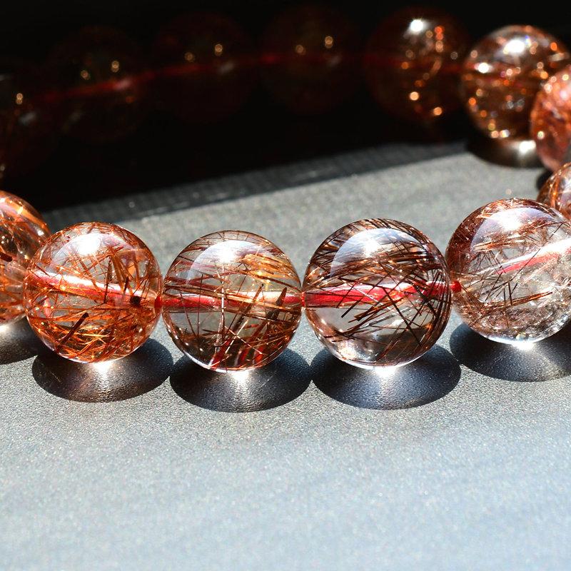 天然石ブレスレット 【高透明度クォーツに艶めく赤針が優美】13mm〜14mm レッドルチルクォーツ 艶感 一点物【GHB93】  京海堂の画像
