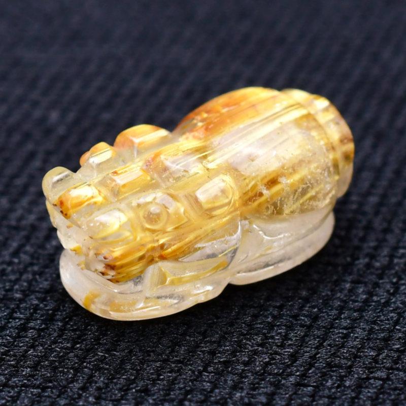セール 天然石 粒売 1点物 ゴールド タイチンルチル クォーツ 貔貅 ヒキュウ【GHHKU7】2g 商談 勝負運 お守りビーズ 貫通穴あり