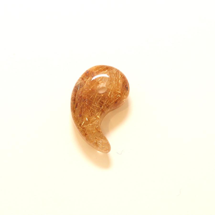 天然石 勾玉ゴールドルチル 約0.7g 濃厚なルチルの存在感 仕事運 成功 お守り GHM24 交換用ゴム＆巾着付 財運 石 京海堂の画像