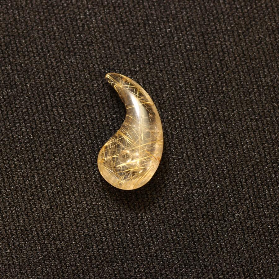 天然石 勾玉ゴールドルチル 約1.8g 透明感の中に輝くルチル 仕事運 成功 お守り GHM30 スエードコードor交換用ゴム付＆巾着付 財運 石 京海堂の画像