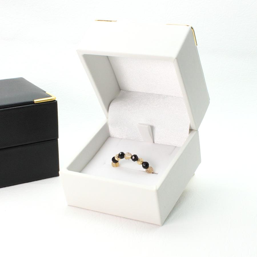 天然石 天然石 指輪  K18ゴールド オニキス ルチルクォーツ リング アクセサリーケース付【ブラック＆GOLD＆ルチルクォーツ】ghri3 当社オリジナル京海堂の画像