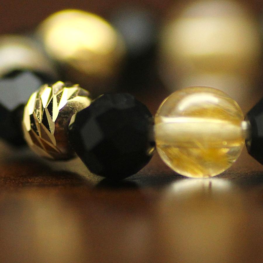 天然石 天然石 指輪  K18ゴールド オニキス ルチルクォーツ リング アクセサリーケース付【ブラック＆GOLD＆ルチルクォーツ】ghri3 当社オリジナル京海堂の画像