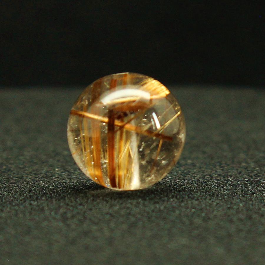 天然石 ゴールドルチルクォーツ 約12ミリ1粒売 太針が力強く交差する 【GHTU33】2.5g  交換用ゴム付＆巾着1枚 京海堂の画像