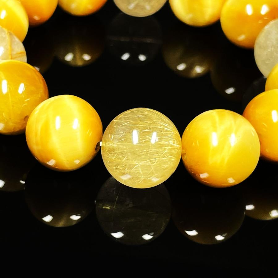 天然石ブレスレット 相性抜群の組み合わせ 14 mm ゴールドルチル