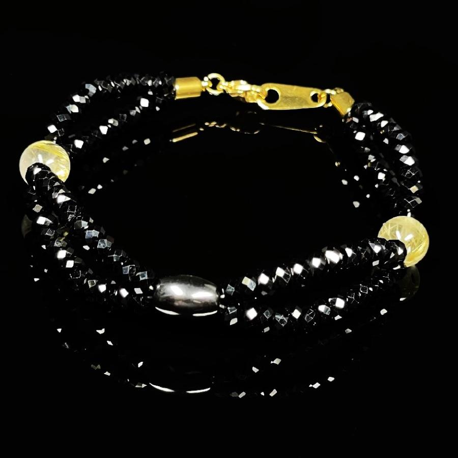 大人の品格 ゴールドルチル 磁気ヘマタイト パワーストーンNECKLACE コンビネーションが最高］ K18ゴールド カットオニキス ヘマタイト