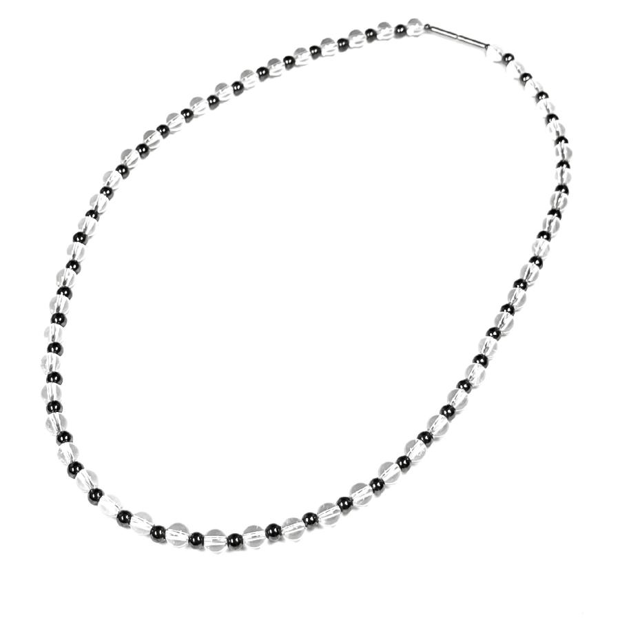 透明感がポイント!! ヘマタイト 本水晶 磁気ネックレス ブラック