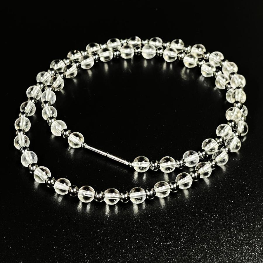 透明感がポイント!! ヘマタイト 本水晶 磁気ネックレス ブラック