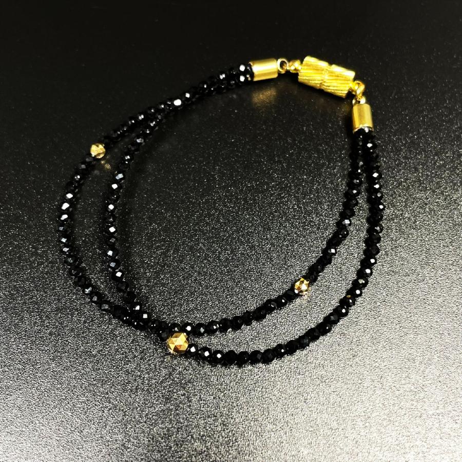 k18 18金 ×天然石ダイヤカットオニキス 2連ブレスレット 3種類 k18 18金 ×天然石ダイヤカットオニキス 2連ブレスレット 3種類
