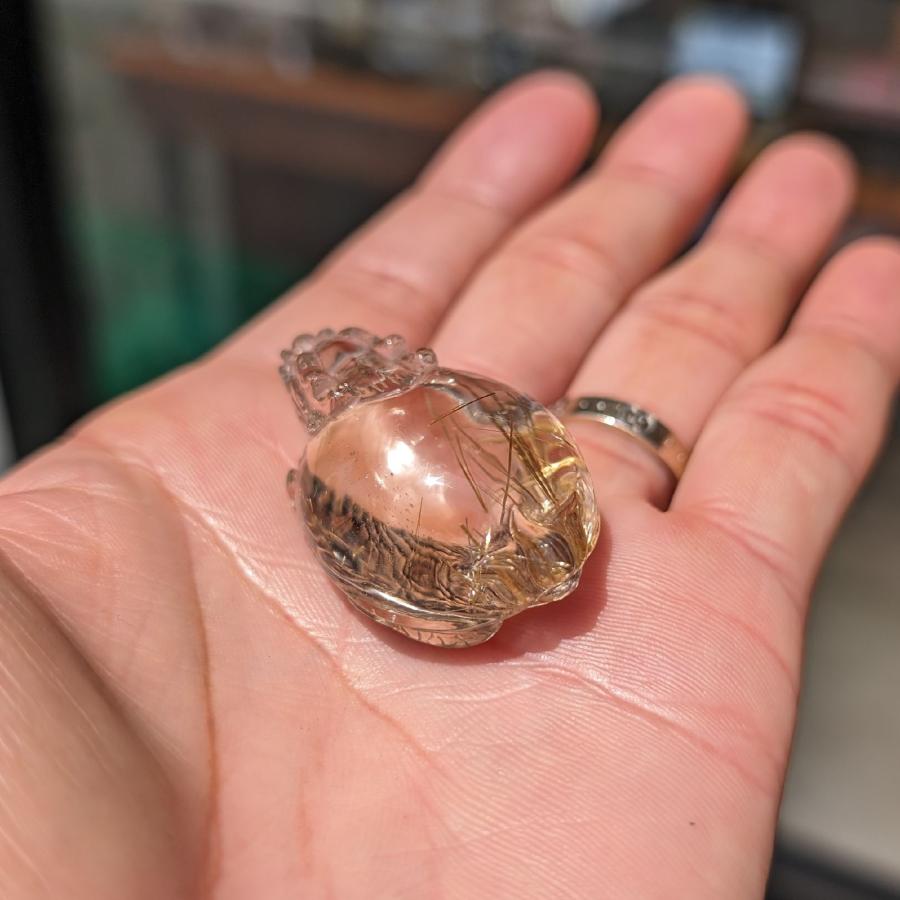 家運の好転ゴールドルチル クォーツ 龍亀 ロングイ Lng1 / 26g 台座付