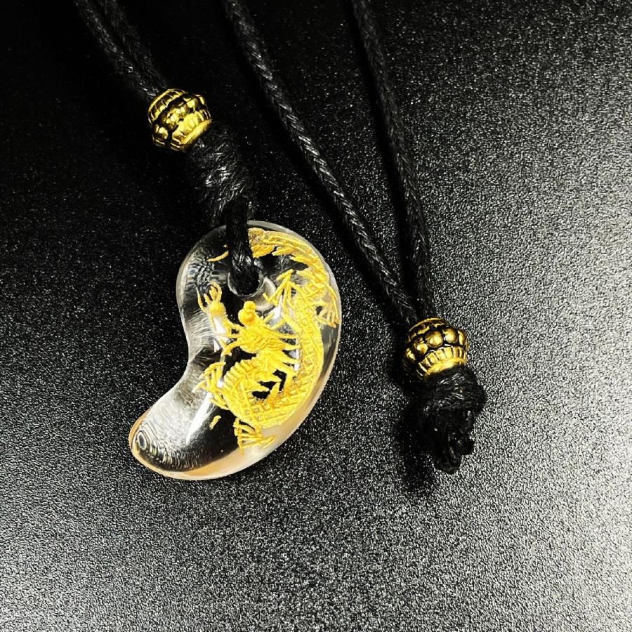 願いを叶える力を与える皇帝龍彫本水晶クリスタル 勾珠ワックスコード