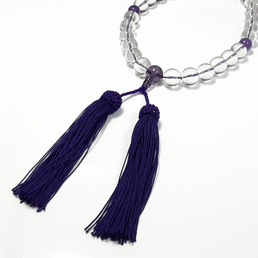 御念珠/頭付房紫水晶 アメジスト 本水晶 クリスタル 仕立て 本物